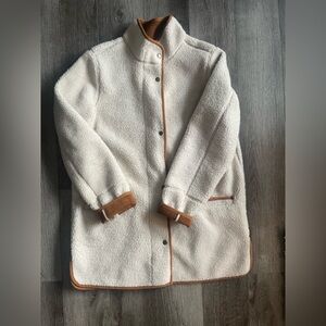 Women's Cream and Tan Sherpa Coat